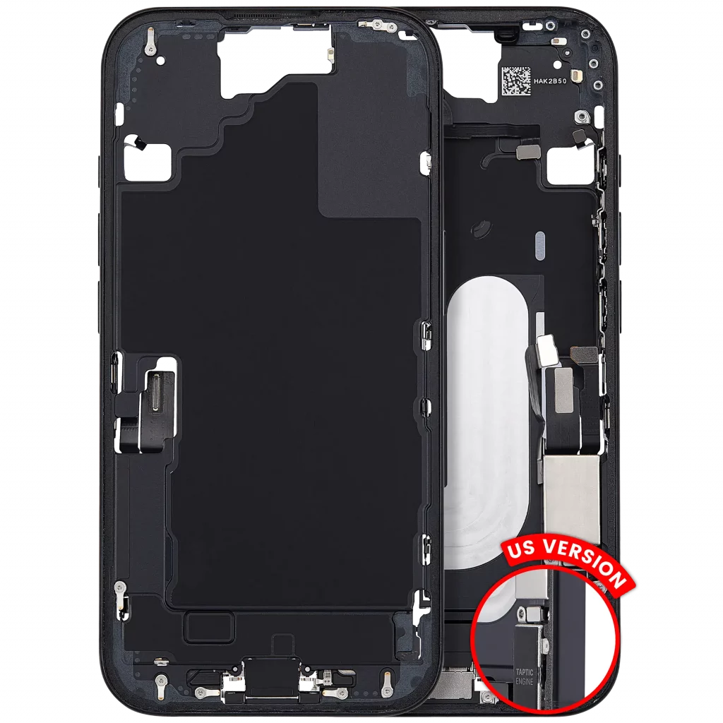 Mid-Frame Housing W/ Charging Port Flex & Small Parts For iPhone 16 (US Version) (Used OEM Pull: Grade A) (Black)