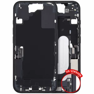 Mid-Frame Housing W/ Charging Port Flex & Small Parts For iPhone 16 (US Version) (Used OEM Pull: Grade A) (Black)
