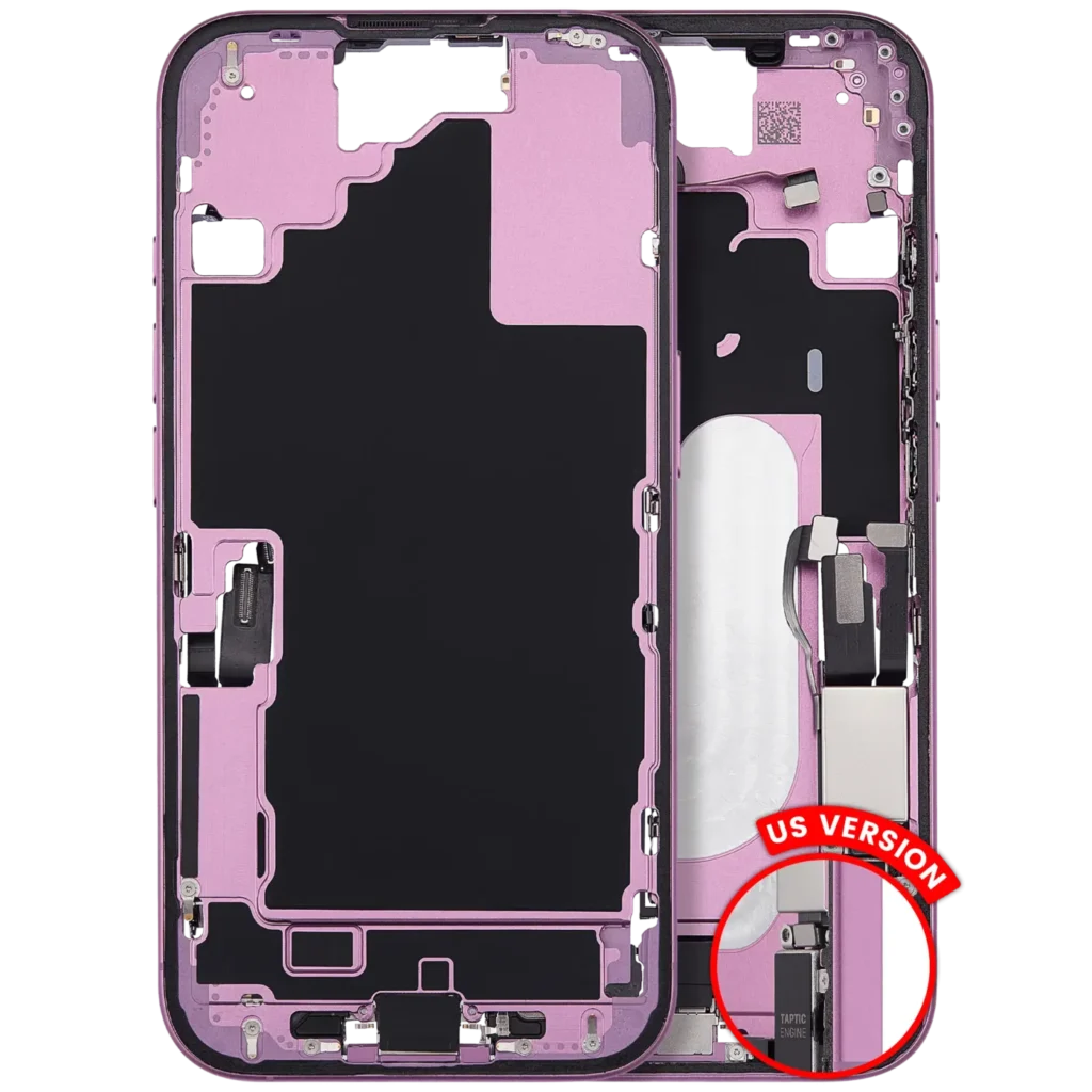 Mid-Frame Housing W/ Charging Port Flex & Small Parts For iPhone 16 (US Version) (Used OEM Pull: Grade A) (Pink)