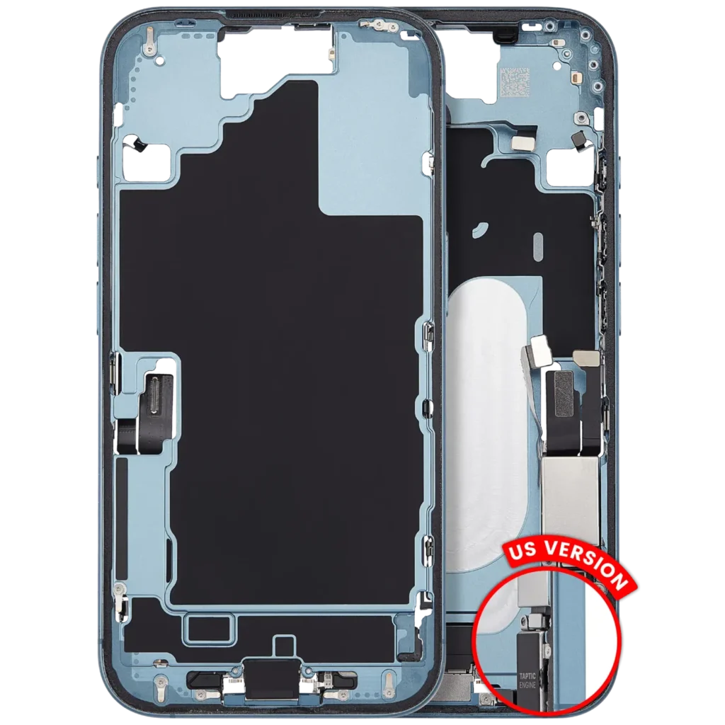 Mid-Frame Housing W/ Charging Port Flex & Small Parts For iPhone 16 (US Version) (Used OEM Pull: Grade A) (Teal)