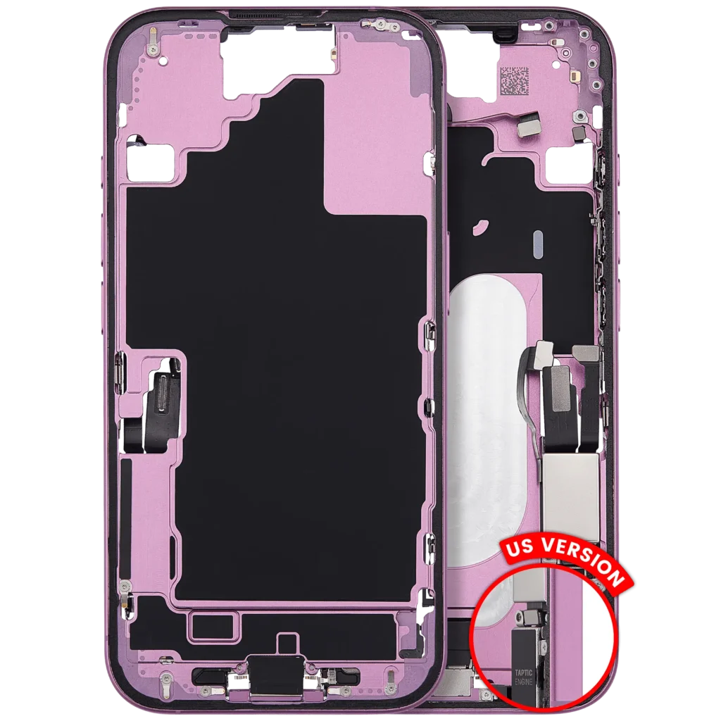 Mid-Frame Housing W/ Charging Port Flex & Small Parts For iPhone 16 (US Version) (Used OEM Pull: Grade C) (Pink)