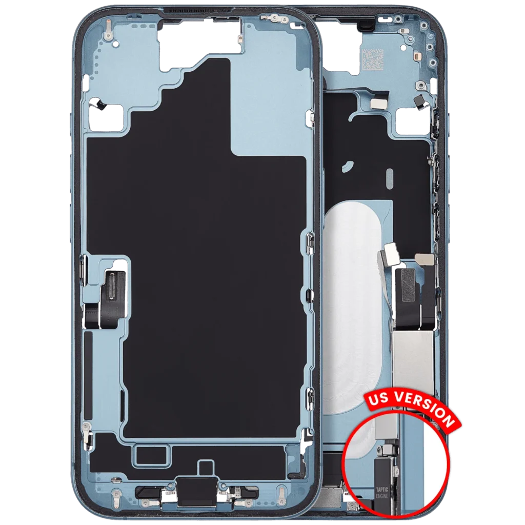 Mid-Frame Housing W/ Charging Port Flex & Small Parts For iPhone 16 (US Version) (Used OEM Pull: Grade C) (Teal)