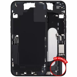 Mid-Frame Housing W/ Charging Port Flex & Small Parts For iPhone 16 Plus (US Version) (Used OEM Pull: Grade A) (Black)