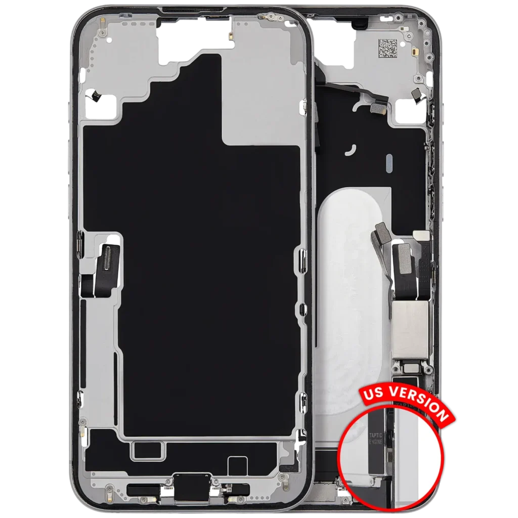 Mid-Frame Housing W/ Charging Port Flex & Small Parts For iPhone 16 Plus (US Version) (Used OEM Pull: Grade C) (White)