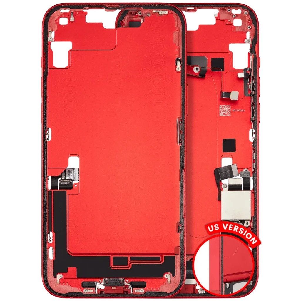 Mid-Frame Housing W/ Charging Port Flex & Small Parts For iPhone 14 Plus (US Version) (Used OEM Pull: Grade B) (Red)