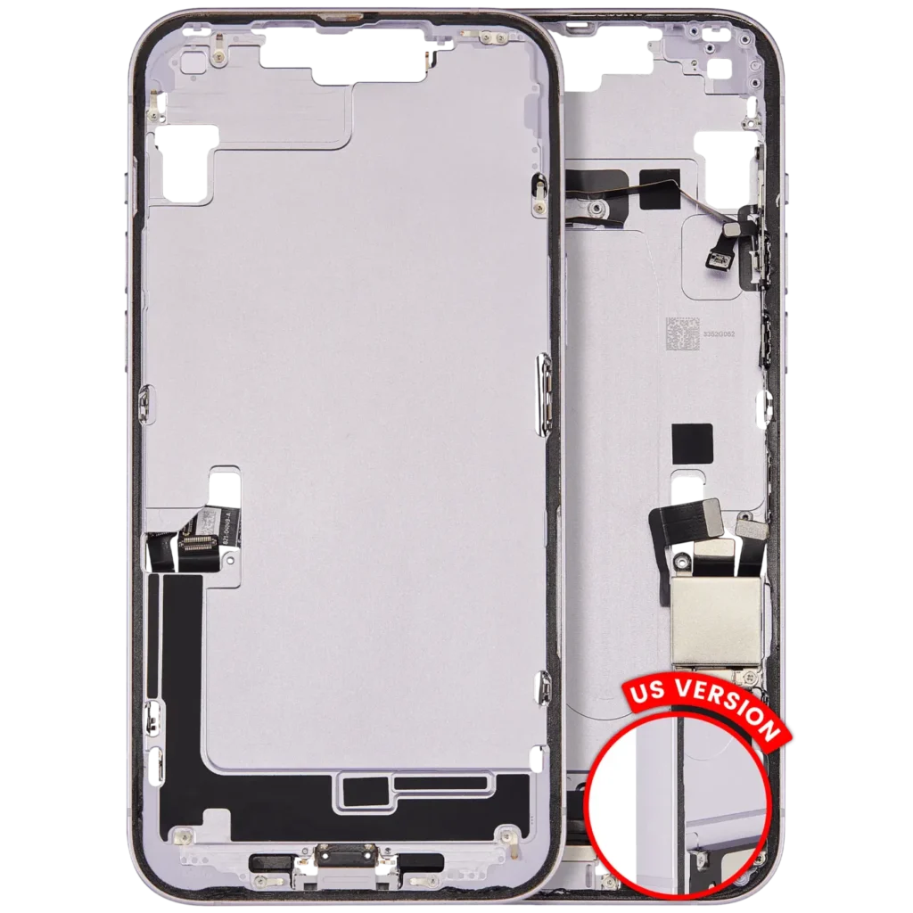 Mid-Frame Housing W/ Charging Port Flex & Small Parts For iPhone 14 Plus (US Version) (Used OEM Pull: Grade C) (Purple)