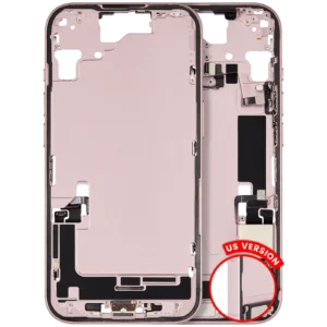 Mid-Frame Housing W/ Charging Port Flex & Small Parts For iPhone 15 (US Version) (Used OEM Pull: Grade A) (Pink)