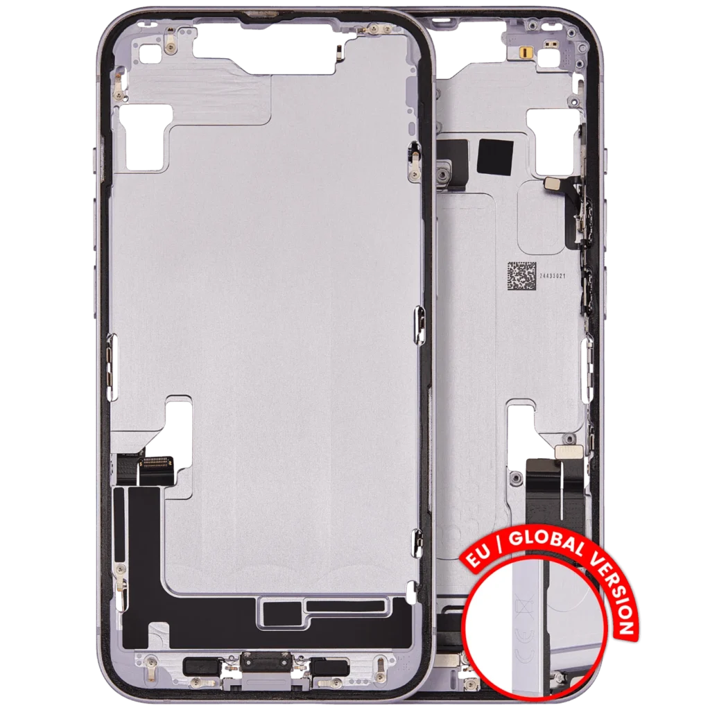 Mid-Frame Housing W/ Charging Port Flex & Small Parts For iPhone 14 (EU / Global Version) (Used OEM Pull: Grade A) (Purple)