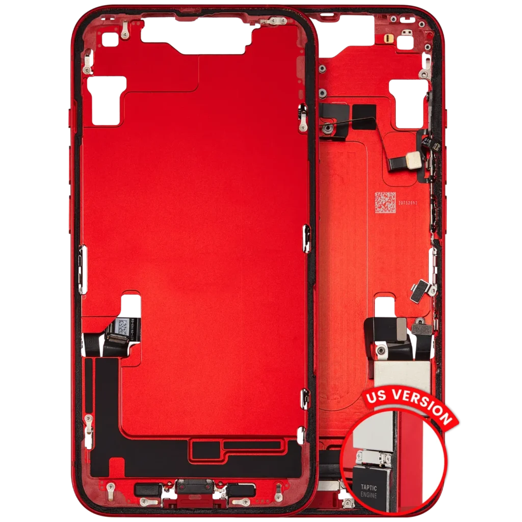 Mid-Frame Housing W/ Charging Port Flex & Small Parts For iPhone 14 (US Version) (Used OEM Pull: Grade C) (Red)