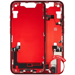 Mid-Frame Housing W/ Charging Port Flex & Small Parts For iPhone 14 (US Version) (Used OEM Pull: Grade C) (Red)
