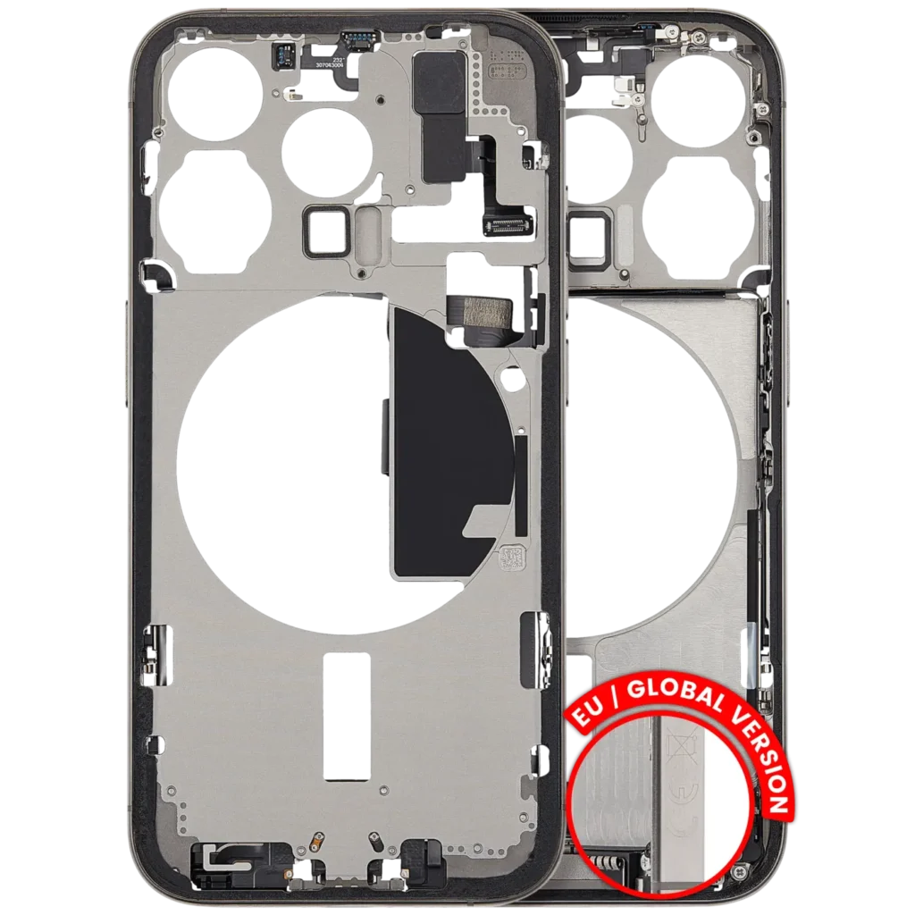 Mid-Frame Housing W/ Charging Port Flex & Small Parts For iPhone 15 Pro (EU / Global Version) (Used OEM Pull: Grade C) (Natural Titanium)
