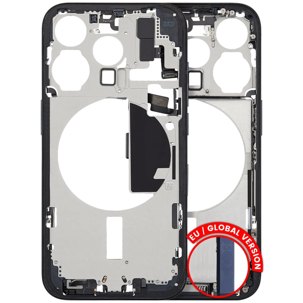 Mid-Frame Housing W/ Charging Port Flex & Small Parts For iPhone 15 Pro (EU / Global Version) (Used OEM Pull: Grade C) (Blue Titanium)