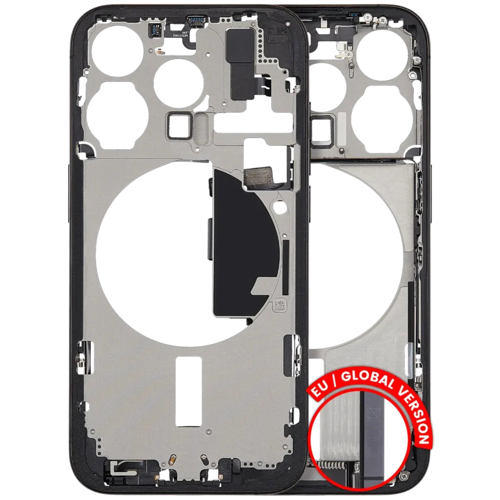 Mid-Frame Housing W/ Charging Port Flex & Small Parts For iPhone 15 Pro (EU / Global Version) (Used OEM Pull: Grade B) (Black Titanium)