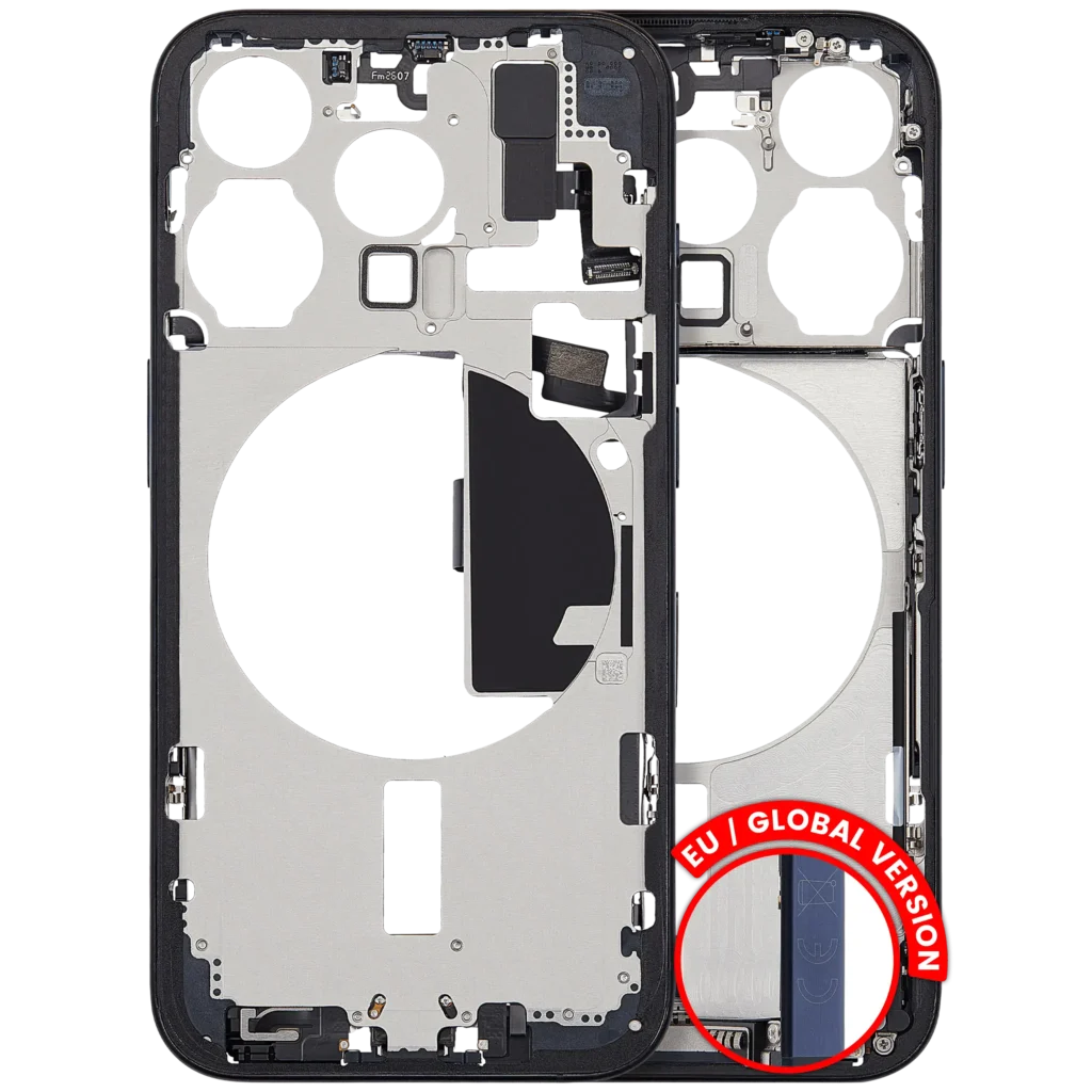 Mid-Frame Housing W/ Charging Port Flex & Small Parts For iPhone 15 Pro (EU / Global Version) (Used OEM Pull: Grade A) (Blue Titanium)