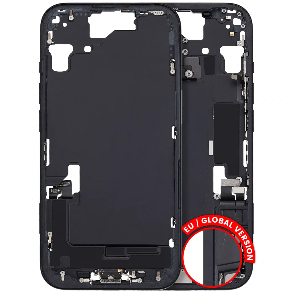 Mid-Frame Housing W/ Charging Port Flex & Small Parts For iPhone 15 (EU / Global Version) (Used OEM Pull: Grade C) (Black)