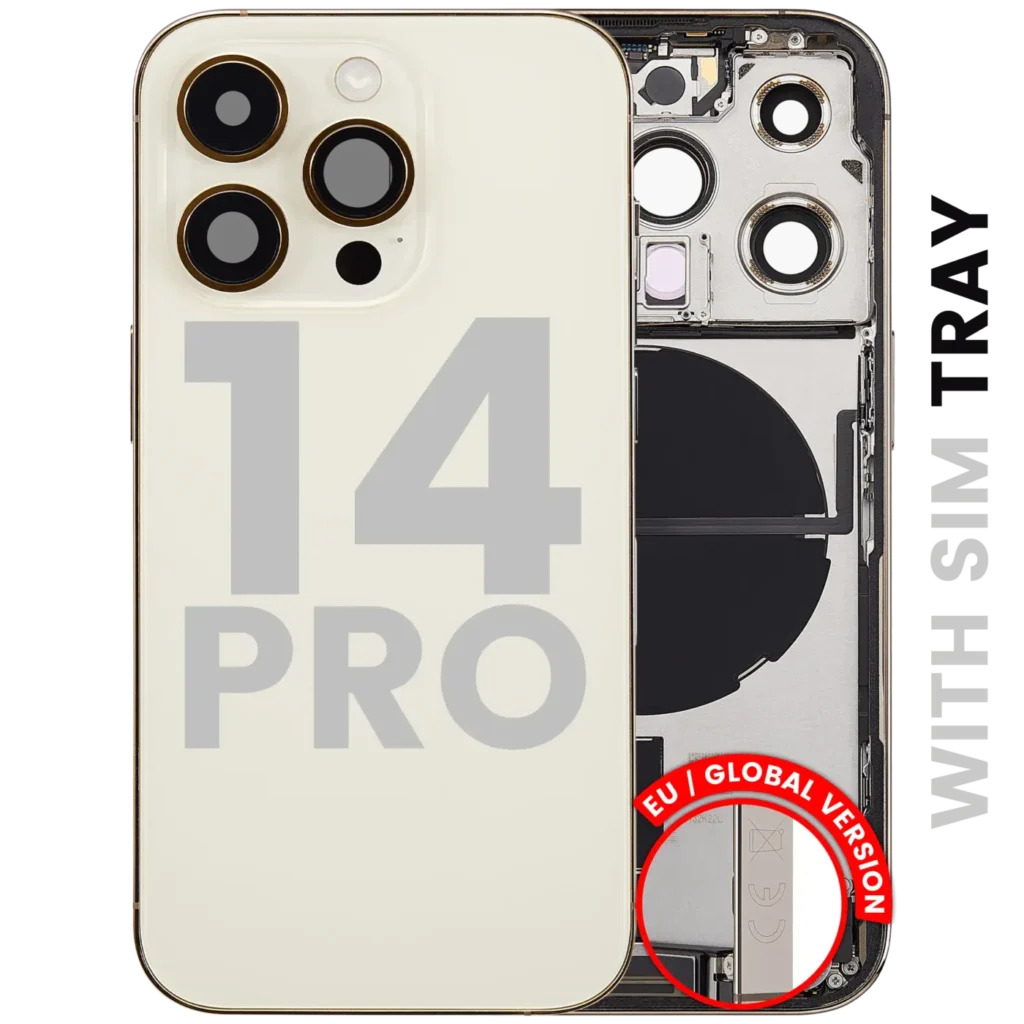Back Housing W/ Charging Port Flex & Small Parts For iPhone 14 Pro (EU / Global Version) (Used OEM Pull: Grade B) (Gold)