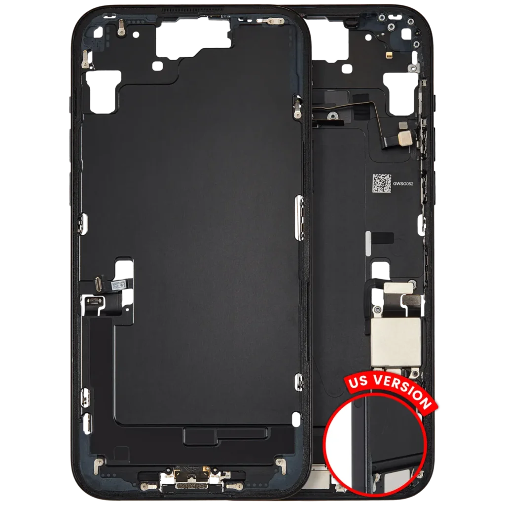 Mid-Frame Housing W/ Charging Port Flex & Small Parts For iPhone 15 Plus (US Version) (Used OEM Pull: Grade A) (Black)