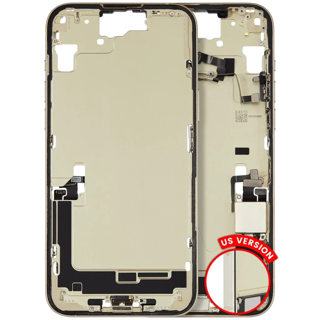Mid-Frame Housing W/ Charging Port Flex & Small Parts For iPhone 15 Plus (US Version) (Used OEM Pull: Grade A) (Yellow)
