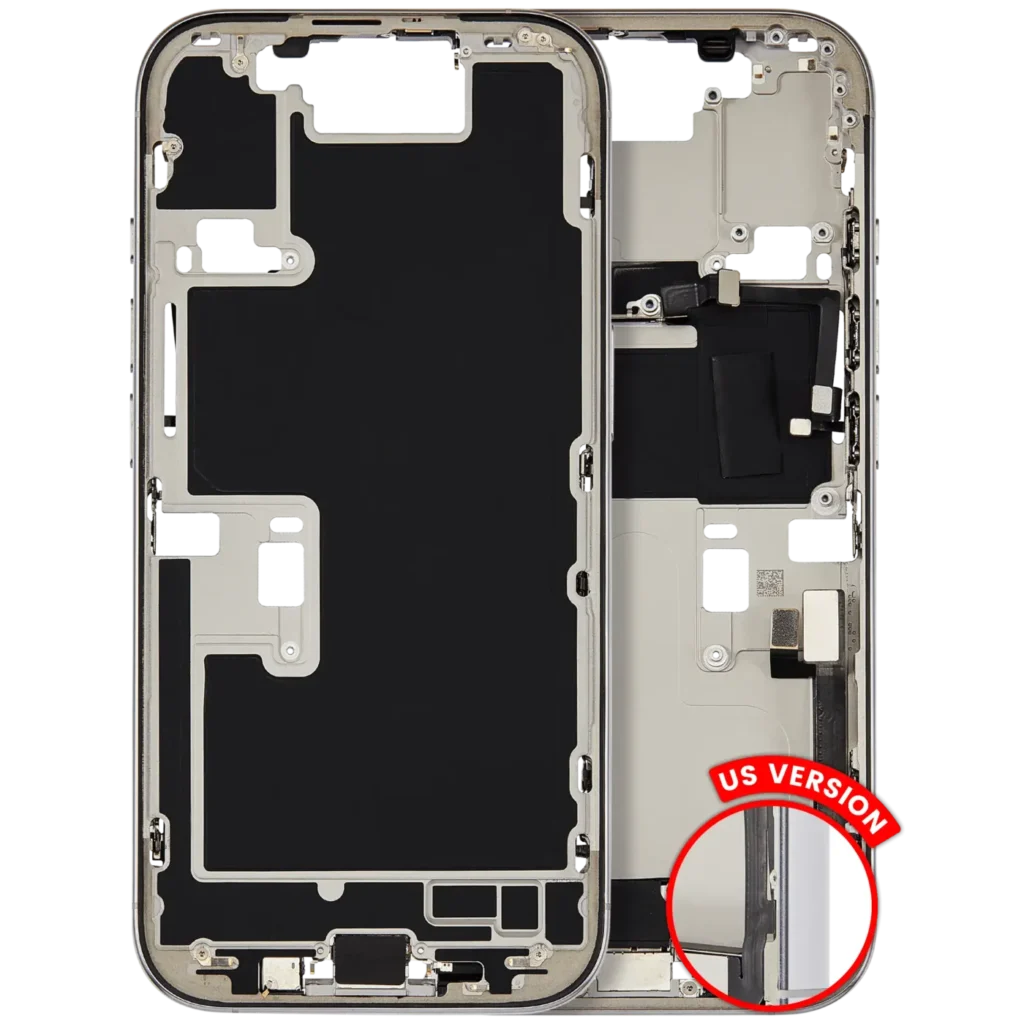 Mid-Frame Housing W/ Charging Port Flex & Small Parts For iPhone 16 Pro (US Version) (Used OEM Pull: Grade A) (White Titanium)