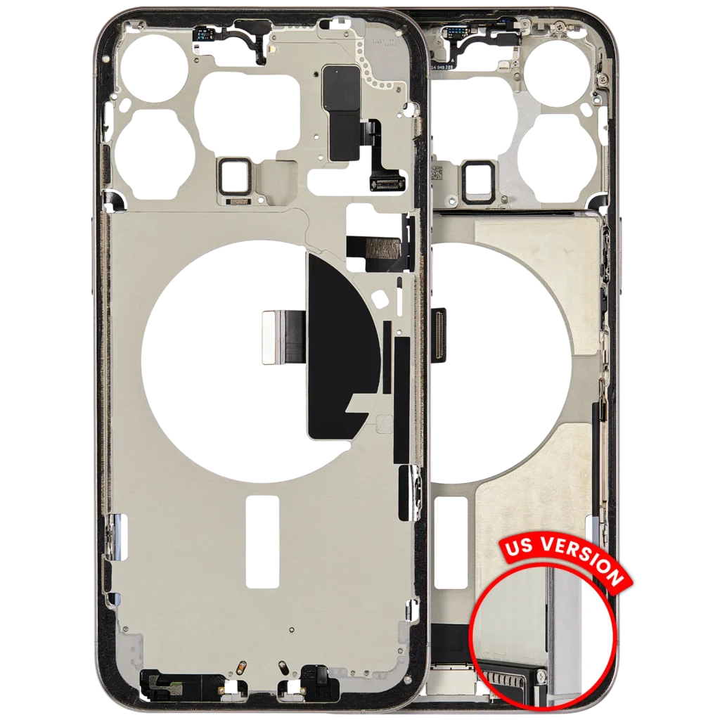 Mid-Frame Housing W/ Charging Port Flex & Small Parts For iPhone 15 Pro Max (US Version) (Used OEM Pull: Grade C) (White Titanium)