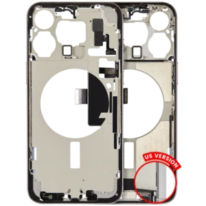 Mid-Frame Housing W/ Charging Port Flex & Small Parts For iPhone 15 Pro Max (US Version) (Used OEM Pull: Grade C) (White Titanium)