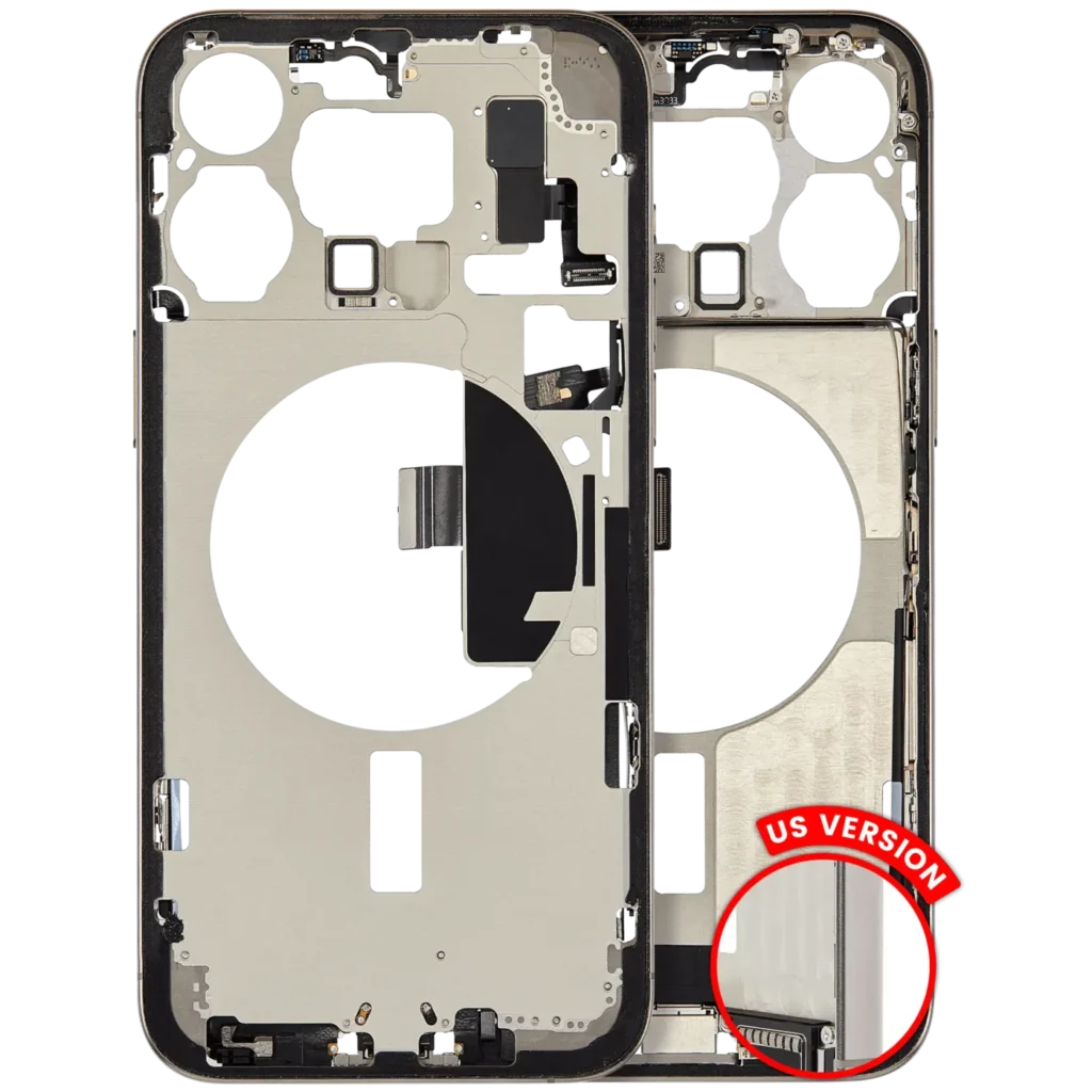 Mid-Frame Housing W/ Charging Port Flex & Small Parts For iPhone 15 Pro Max (US Version) (Used OEM Pull: Grade C) (Natural Titanium)