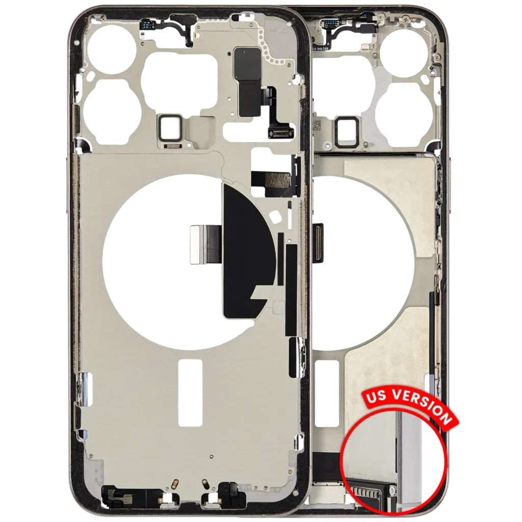 Mid-Frame Housing W/ Charging Port Flex & Small Parts For iPhone 15 Pro Max (US Version) (Used OEM Pull: Grade B) (White Titanium)
