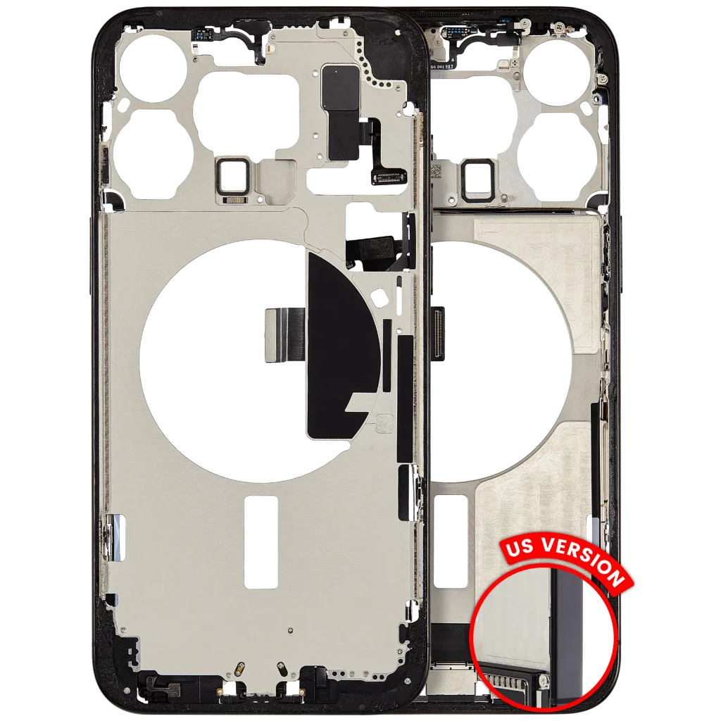 Mid-Frame Housing W/ Charging Port Flex & Small Parts For iPhone 15 Pro Max (US Version) (Used OEM Pull: Grade B) (Black Titanium)