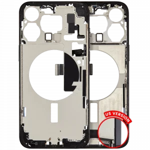 Mid-Frame Housing W/ Charging Port Flex & Small Parts For iPhone 15 Pro Max (US Version) (Used OEM Pull: Grade B) (Black Titanium)