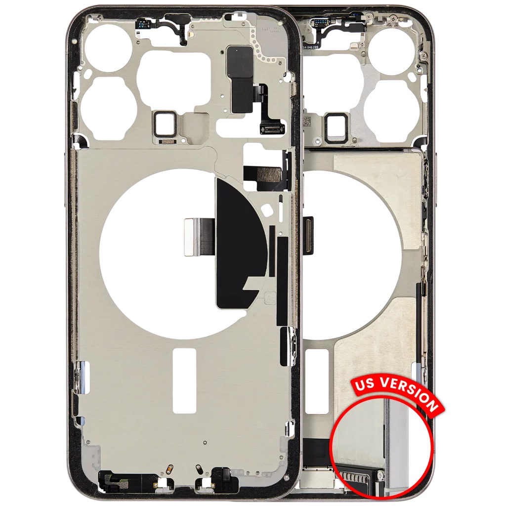 Mid-Frame Housing W/ Charging Port Flex & Small Parts For iPhone 15 Pro Max (US Version) (Used OEM Pull: Grade A) (White Titanium)