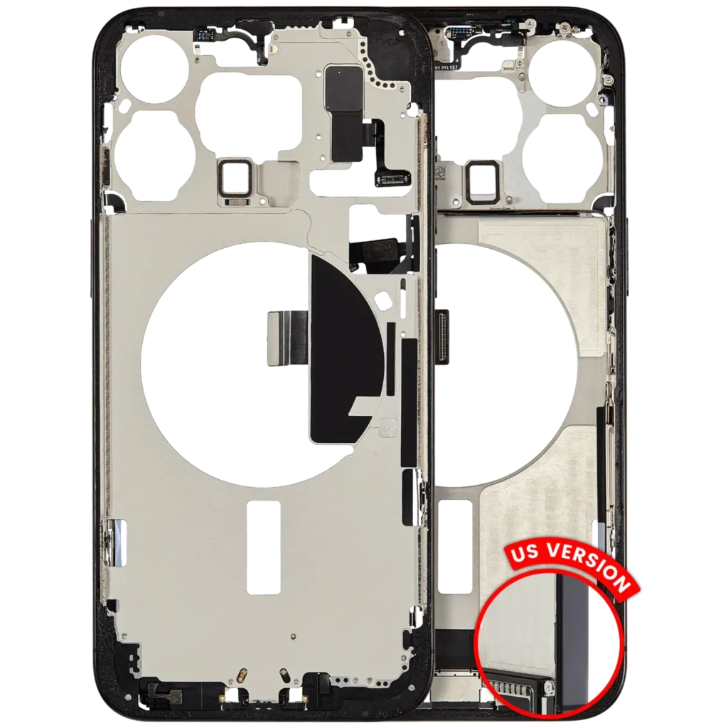 Mid-Frame Housing W/ Charging Port Flex & Small Parts For iPhone 15 Pro Max (US Version) (Used OEM Pull: Grade A) (Black Titanium)