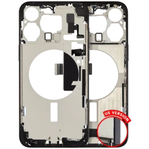 Mid-Frame Housing W/ Charging Port Flex & Small Parts For iPhone 15 Pro Max (US Version) (Used OEM Pull: Grade A) (Black Titanium)