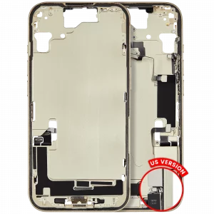Mid-Frame Housing W/ Charging Port Flex & Small Parts For iPhone 15 (US Version) (Used OEM Pull: Grade B) (Yellow)