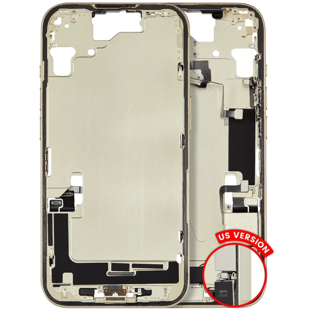 Mid-Frame Housing W/ Charging Port Flex & Small Parts For iPhone 15 (US Version) (Used OEM Pull: Grade A) (Yellow)