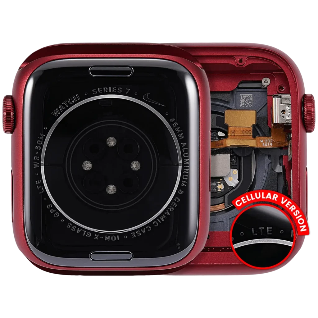 Housing Assembly Compatible For Watch Series 7 (45MM) (Used OEM Pull: Grade A) (Cellular Version) (Aluminum / Red)