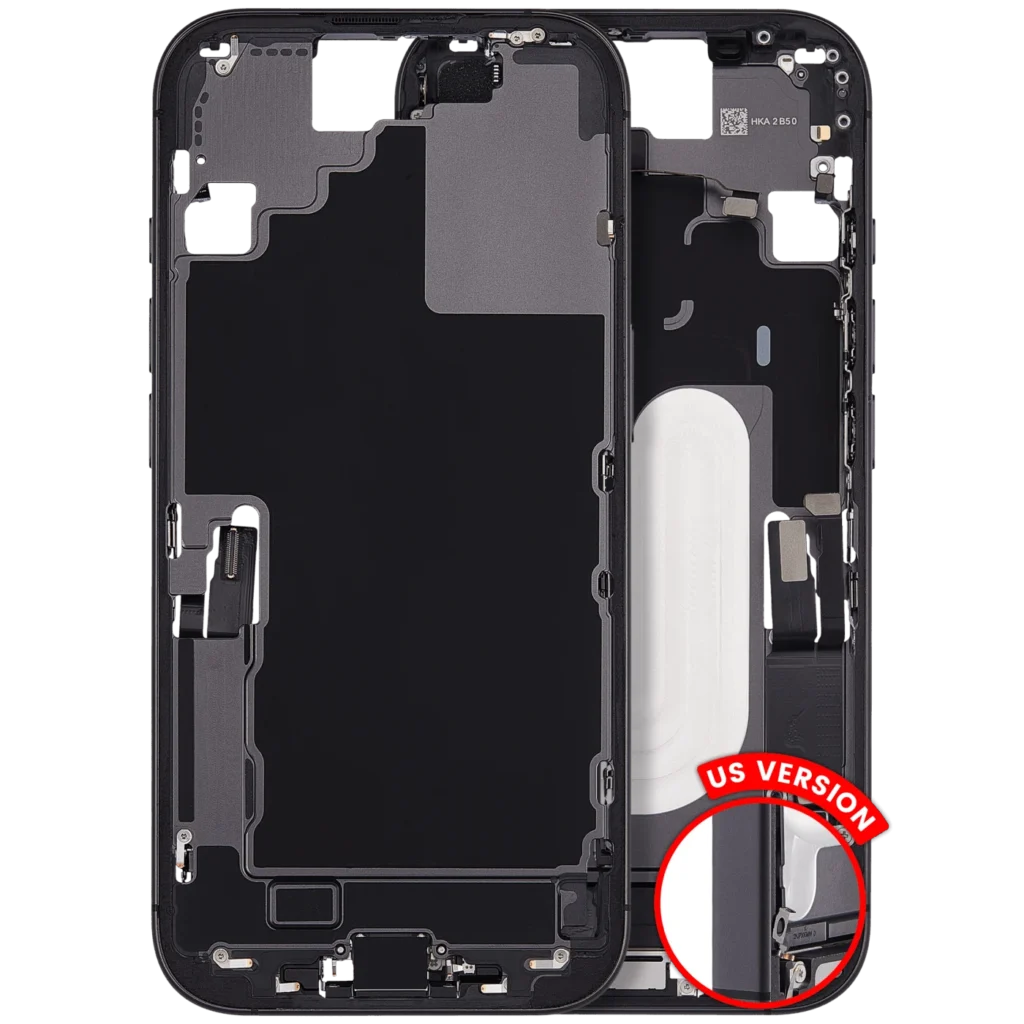 Mid-Frame Housing W/ Charging Port Flex & Small Parts For iPhone 17 (US Version) (Used OEM Pull: Grade A) (Black)