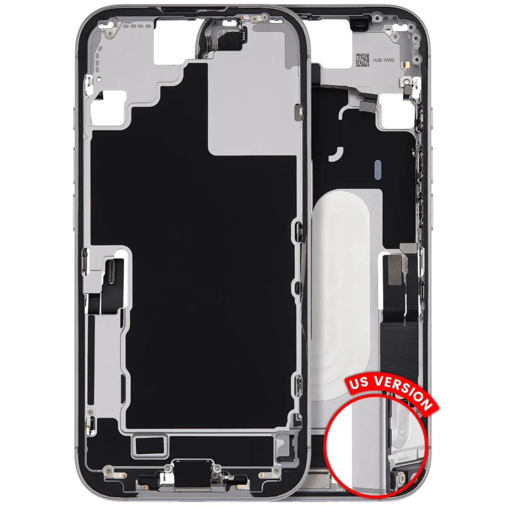 Mid-Frame Housing W/ Charging Port Flex & Small Parts For iPhone 17 (US Version) (Used OEM Pull: Grade A) (White)