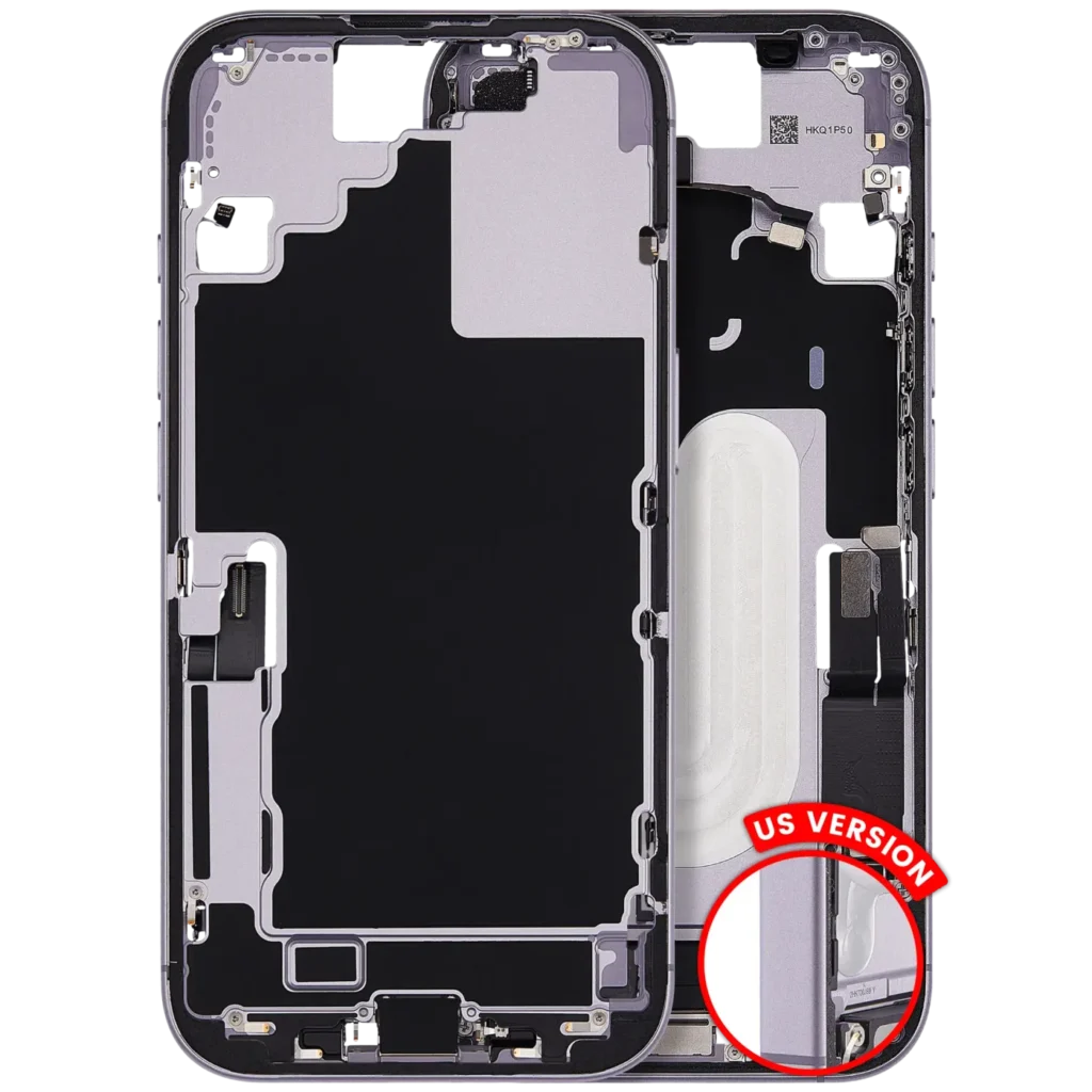 Mid-Frame Housing W/ Charging Port Flex & Small Parts For iPhone 17 (US Version) (Used OEM Pull: Grade A) (Lavender)