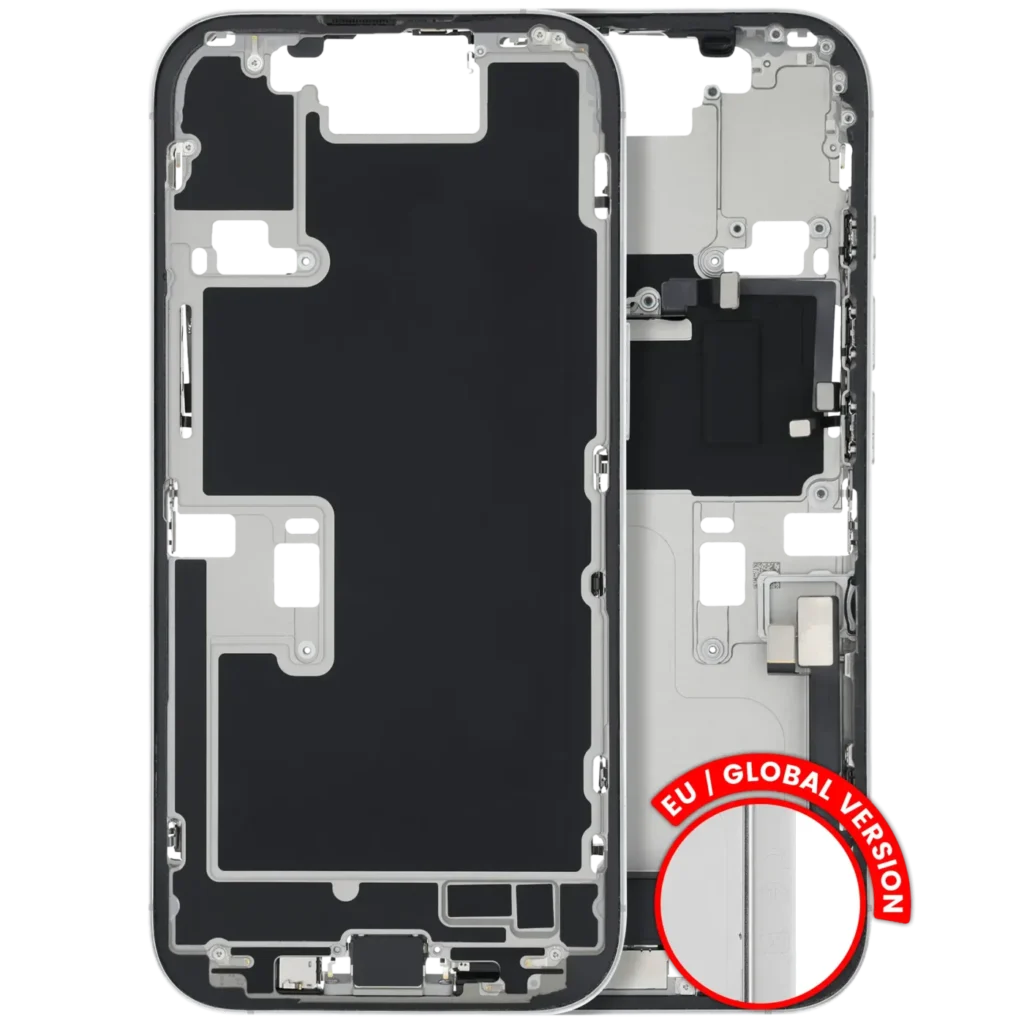 Mid-Frame Housing W/ Charging Port Flex & Small Parts For iPhone 16 Pro (EU / Global Version) (Used OEM Pull: Grade A) (White Titanium)