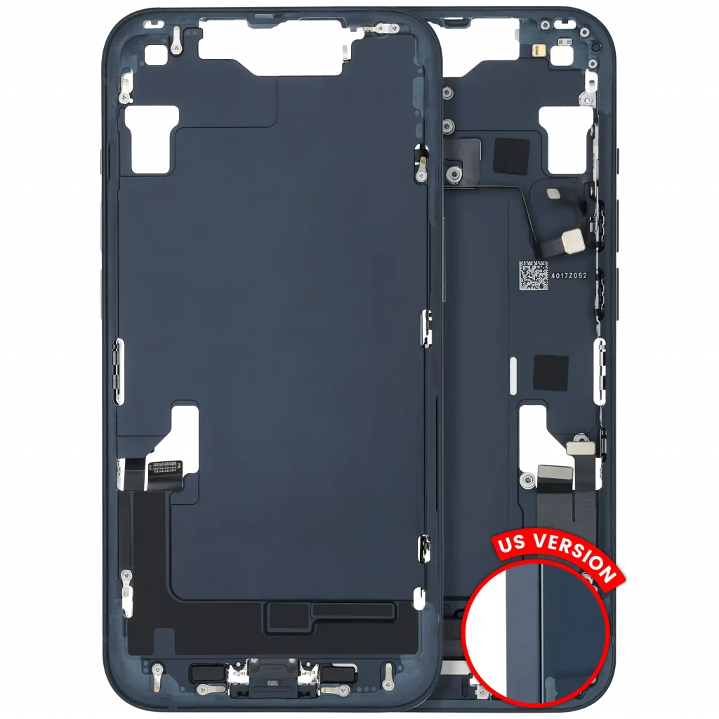Mid-Frame Housing W/ Charging Port Flex & Small Parts For iPhone 14 (US Version) (Used OEM Pull: Grade C) (Midnight)
