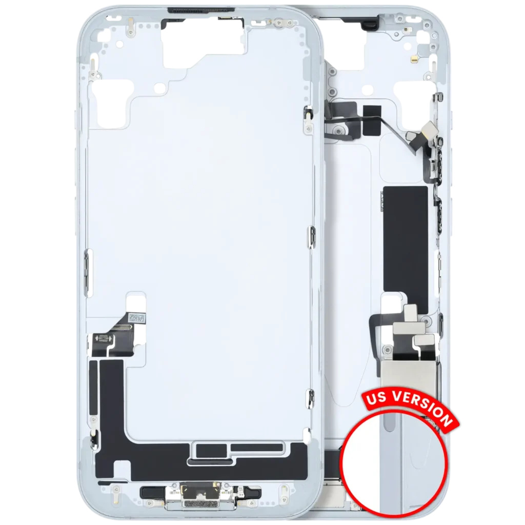 Mid-Frame Housing W/ Charging Port Flex & Small Parts For iPhone 15 (US Version) (Used OEM Pull: Grade A) (Blue)