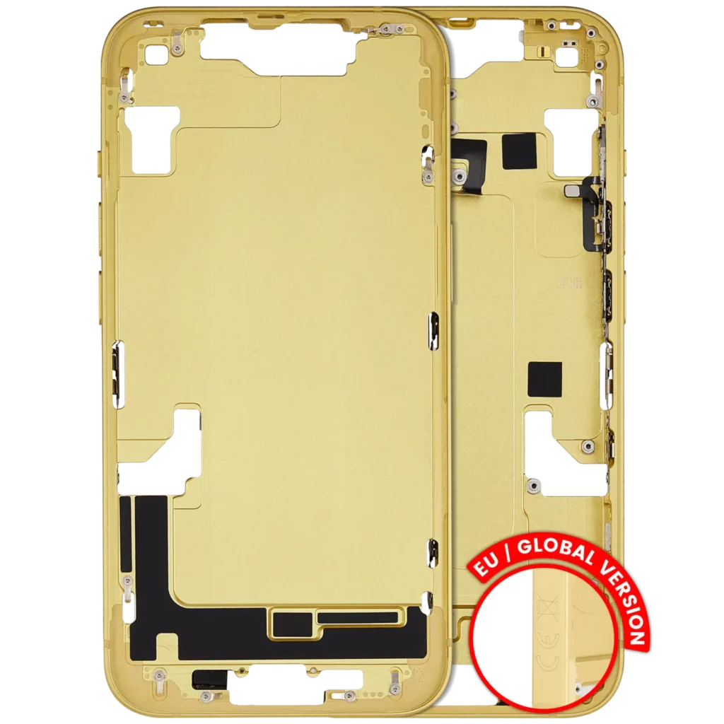 Mid-Frame Housing W/ Small Parts For iPhone 14 (EU / Global Version) (Used OEM Pull: Grade B) (Yellow)
