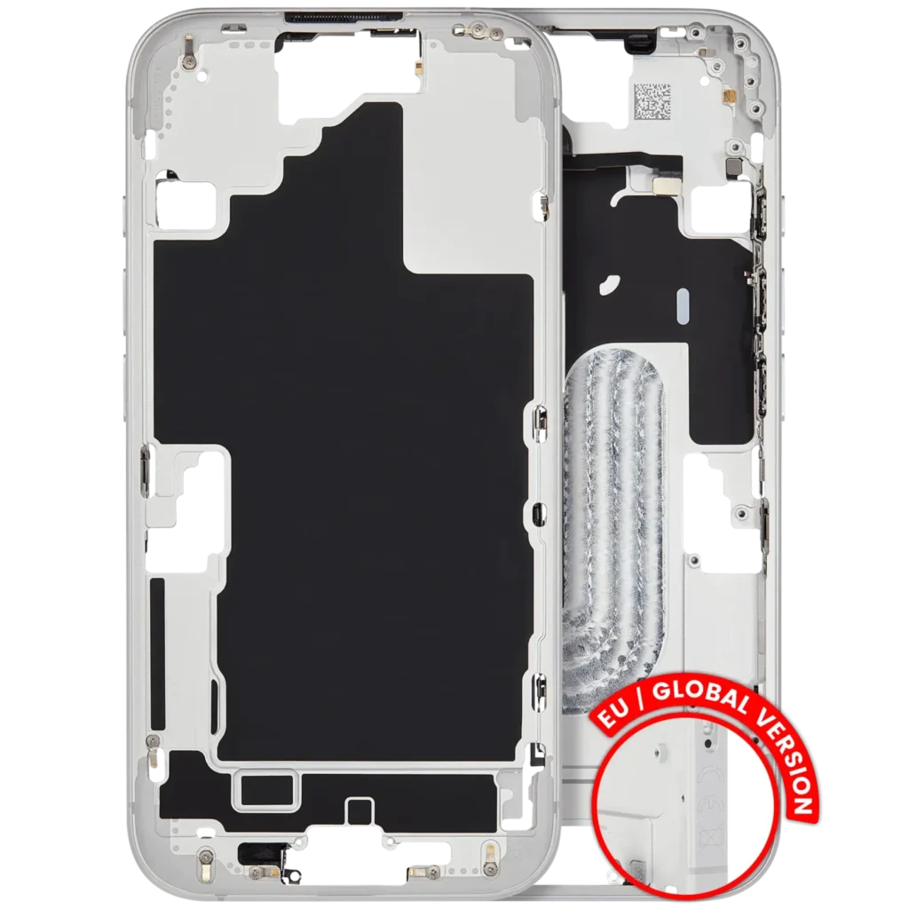 Mid-Frame Housing W/ Small Parts For iPhone 16 (EU / Global Version) (Used OEM Pull: Grade B) (White)