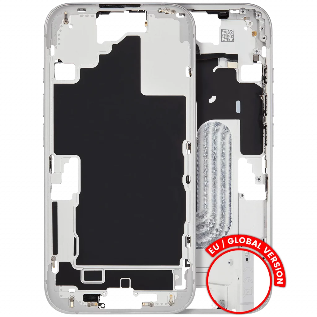 Mid-Frame Housing W/ Small Parts For iPhone 16 (EU / Global Version) (Used OEM Pull: Grade A) (White)