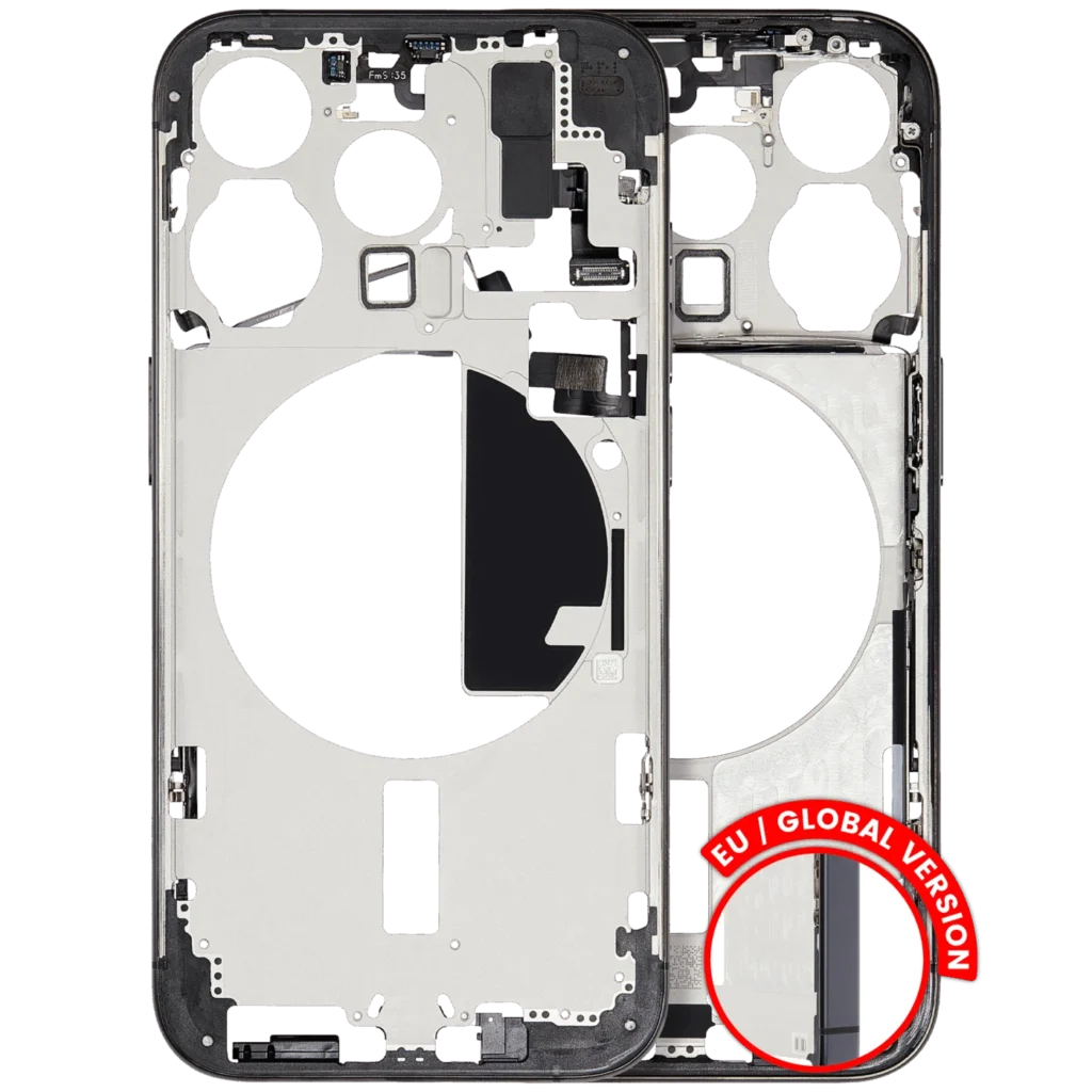 Mid-Frame Housing W/ Small Parts For iPhone 15 Pro (EU / Global Version) (Used OEM Pull: Grade B) (Black Titanium)