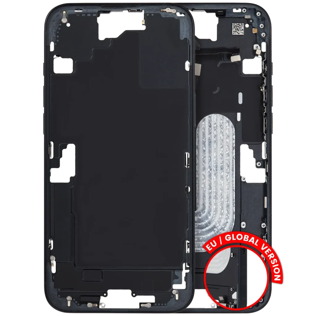 Mid-Frame Housing W/ Small Parts For iPhone 16 Plus (EU / Global Version) (Used OEM Pull: Grade A) (Black)