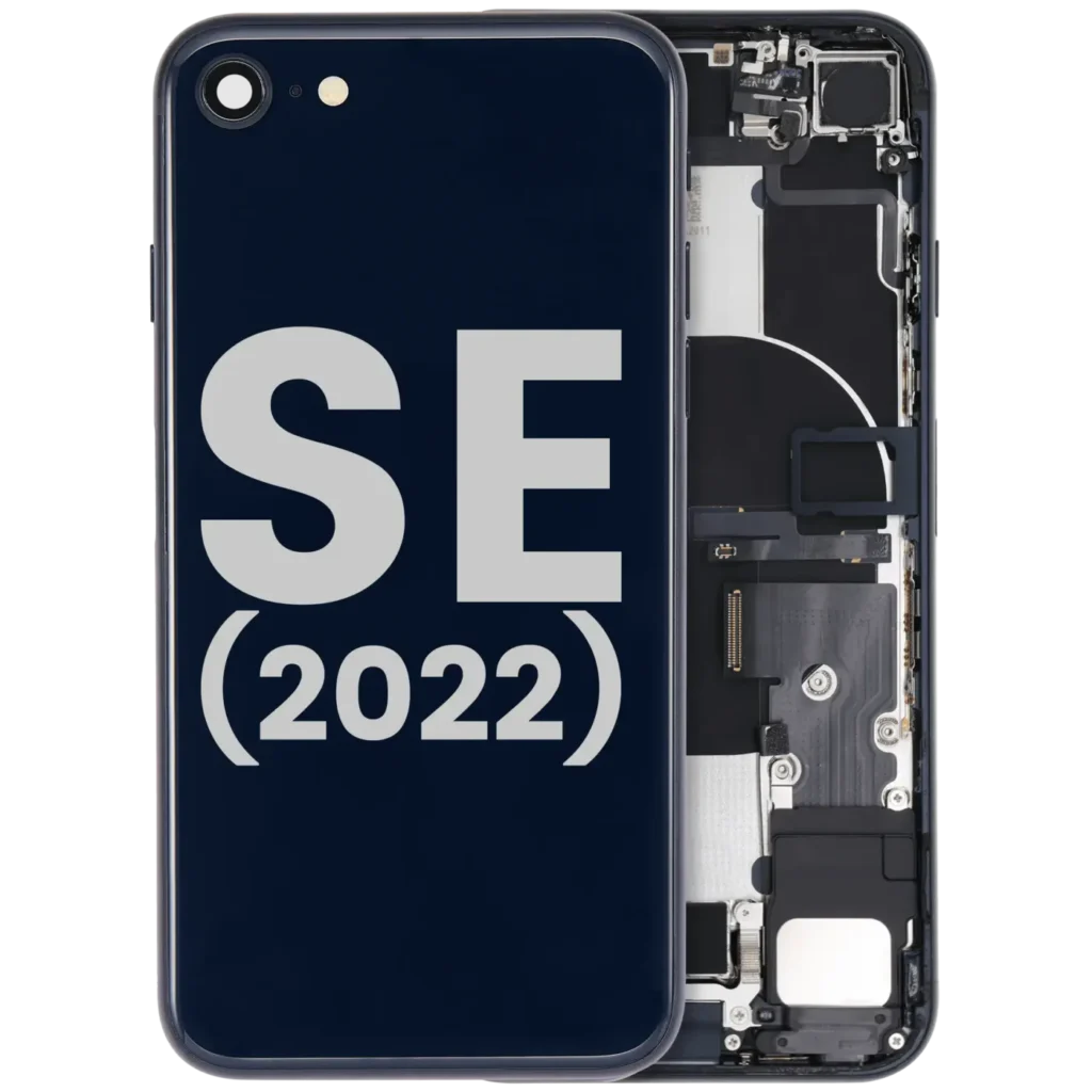 Back Housing W/ Charging Port Flex and Small Components Pre-Installed For iPhone SE (2022) (Used OEM Pull: Grade C) (Midnight)
