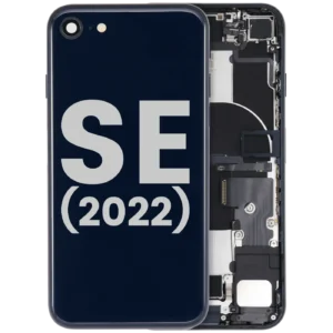 Back Housing W/ Charging Port Flex and Small Components Pre-Installed For iPhone SE (2022) (Used OEM Pull: Grade C) (Midnight)