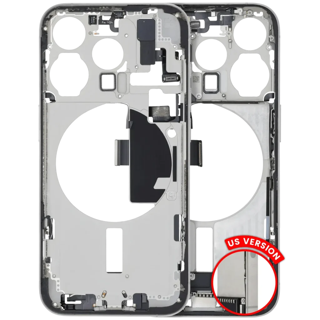 Mid-Frame Housing W/ Charging Port Flex & Small Parts For iPhone 15 Pro (US Version) (Used OEM Pull: Grade C) (White Titanium)
