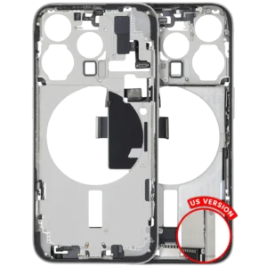 Mid-Frame Housing W/ Charging Port Flex & Small Parts For iPhone 15 Pro (US Version) (Used OEM Pull: Grade C) (White Titanium)